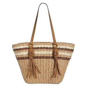 Style & Co Women's Straw Tote Natural Stripe, Created for Macy's (MSRP $100)